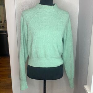 Free People mint knit sweater cropped long sleeve cotton blend XS mock neck